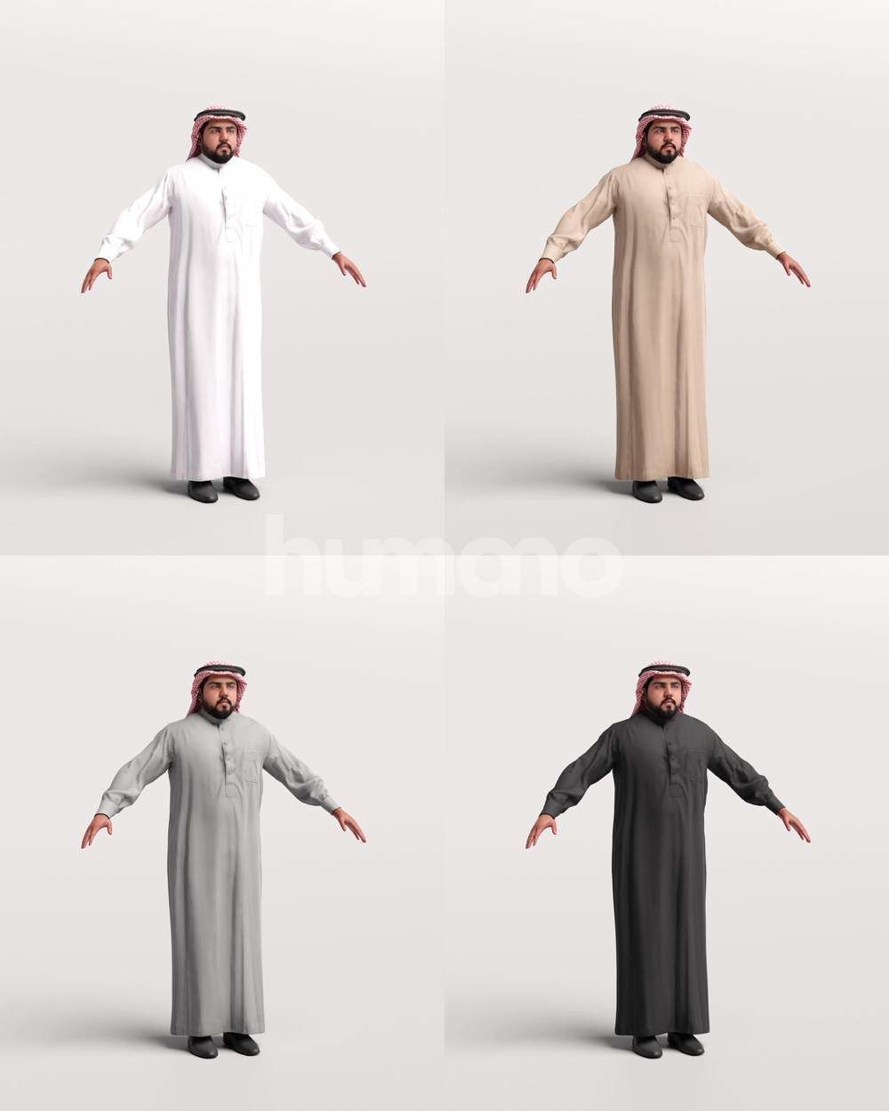 9 Arab rigged models -  different thobe and abaya colors 3D Model Collection_44