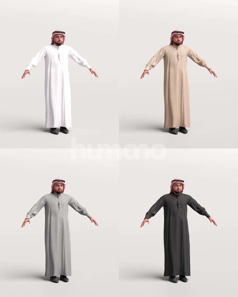 9 Arab rigged models -  different thobe and abaya colors 3D Model Collection_30