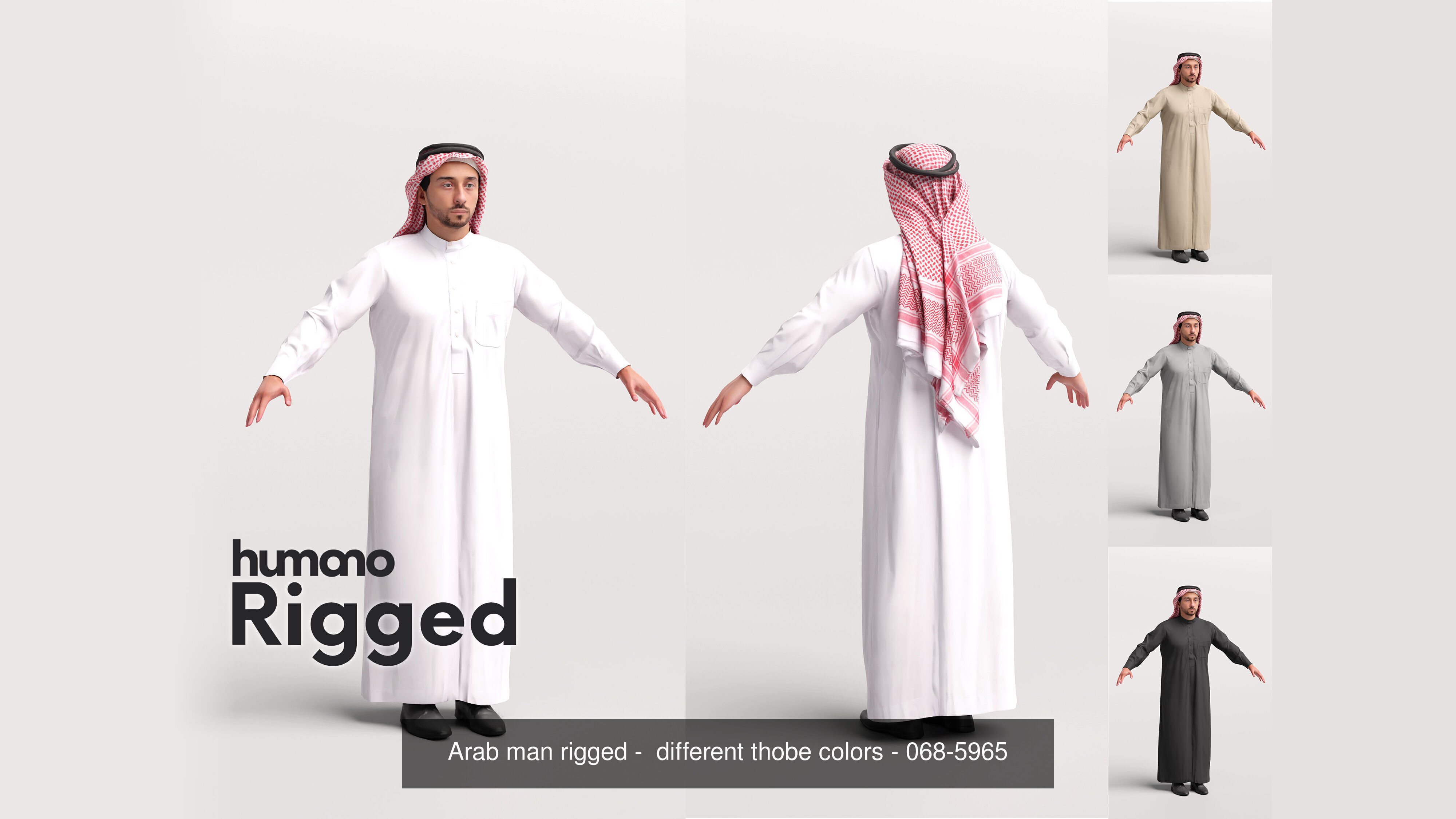 9 Arab rigged models -  different thobe and abaya colors 3D Model Collection_3