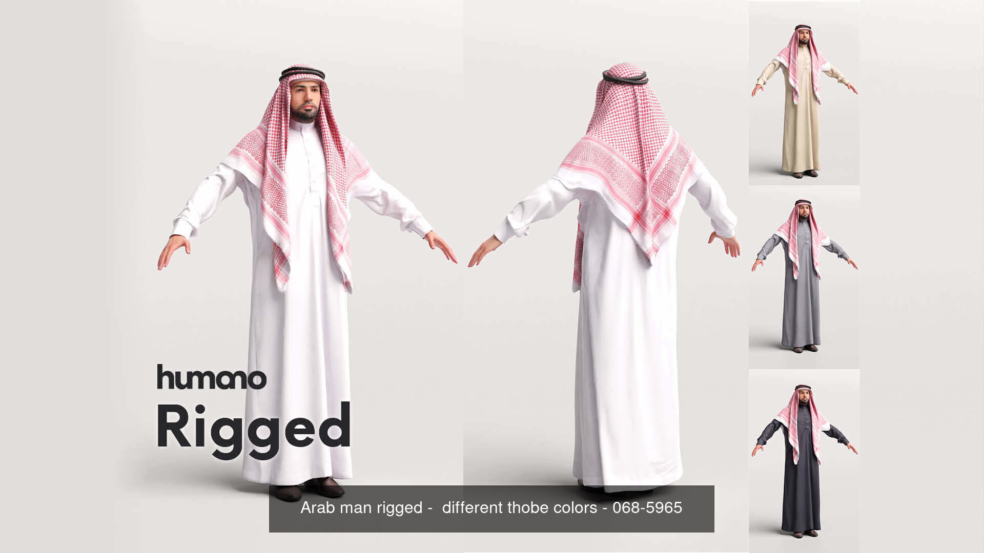 9 Arab rigged models -  different thobe and abaya colors 3D Model Collection_2