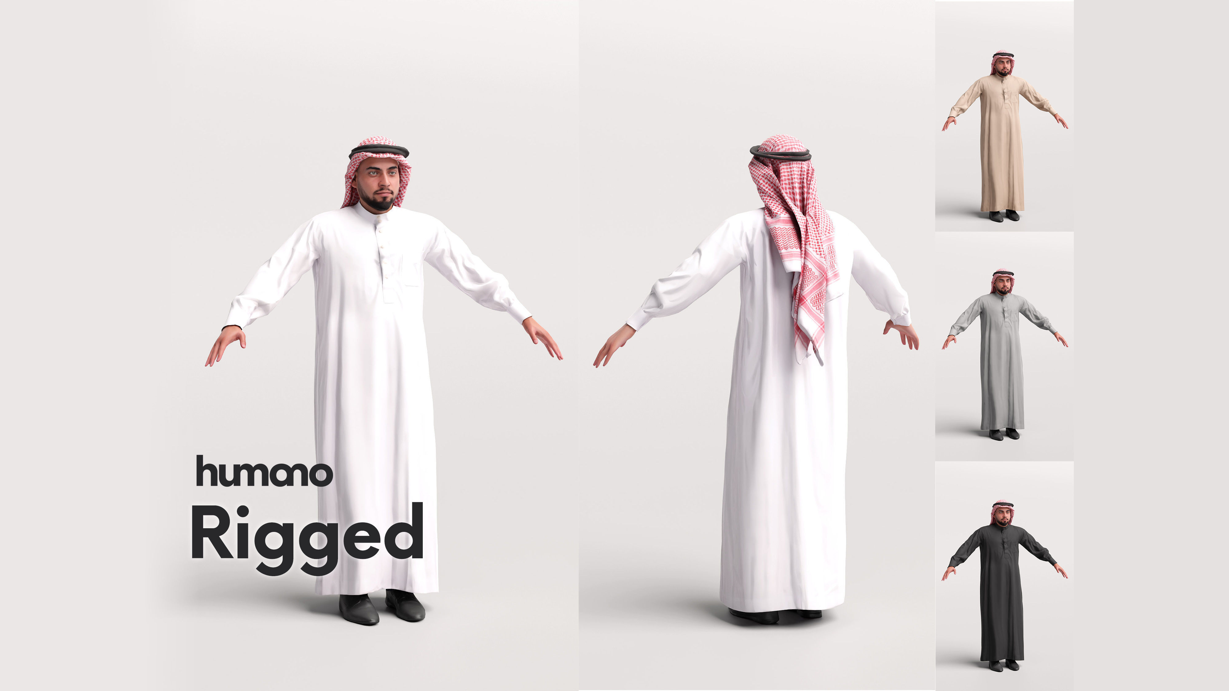 9 Arab rigged models -  different thobe and abaya colors 3D Model Collection_6