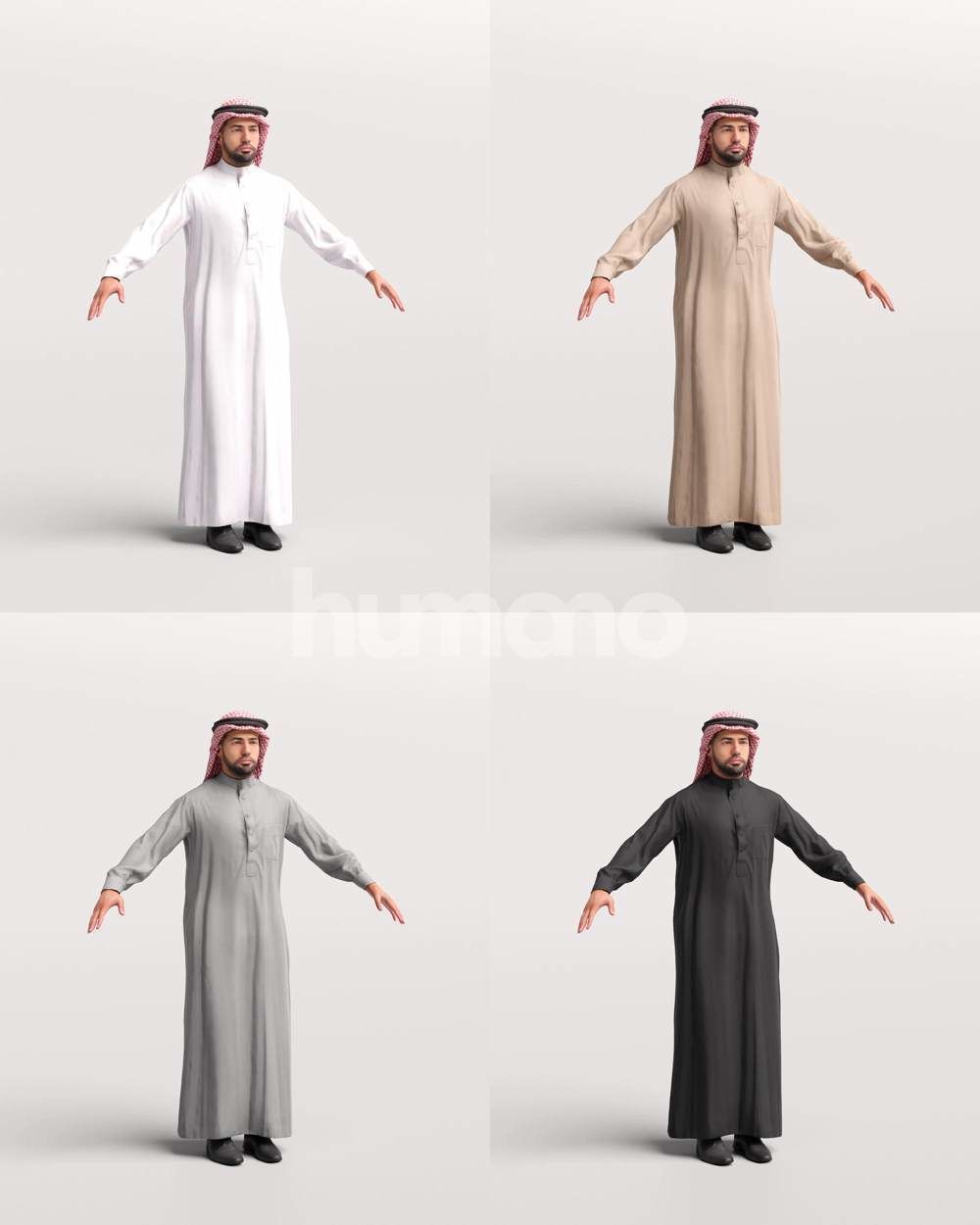 9 Arab rigged models -  different thobe and abaya colors 3D Model Collection_37
