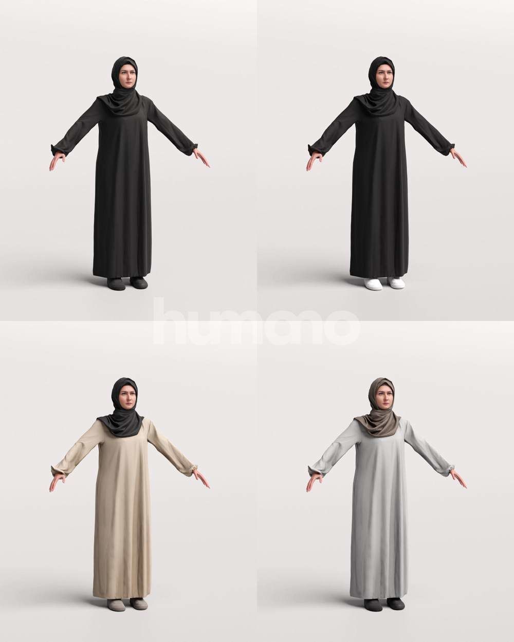 9 Arab rigged models -  different thobe and abaya colors 3D Model Collection_72