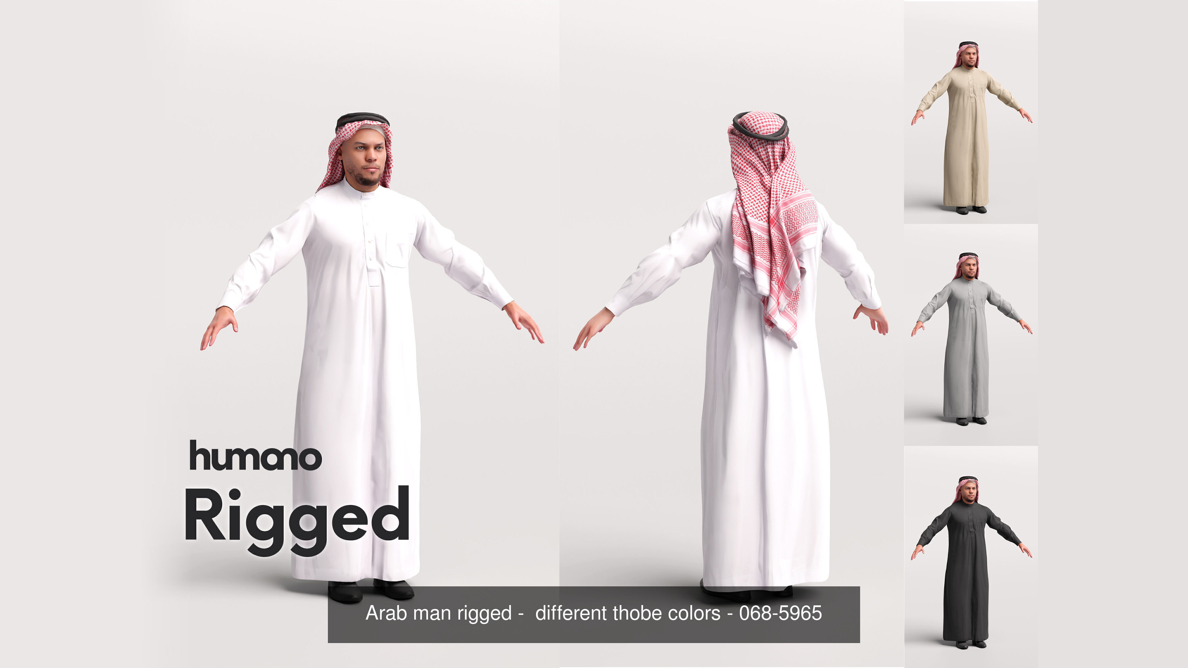 9 Arab rigged models -  different thobe and abaya colors 3D Model Collection_5