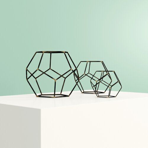 Iron Gold highlight Amin Geometric Orb Sculpture Set 3D model_3