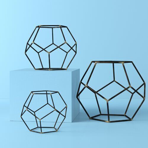 Iron Gold highlight Amin Geometric Orb Sculpture Set 3D model_7