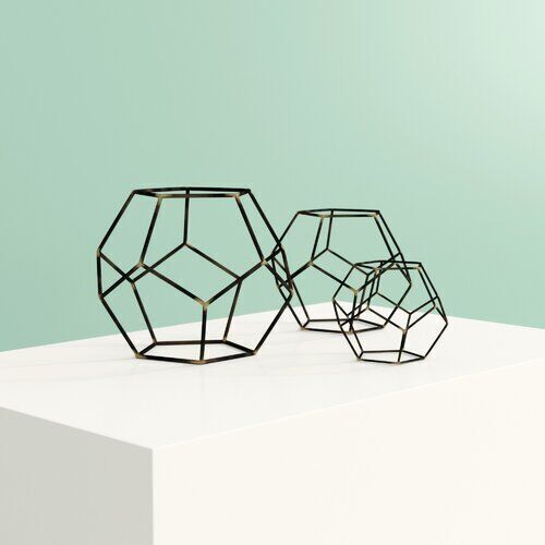 Iron Gold highlight Amin Geometric Orb Sculpture Set 3D model_6