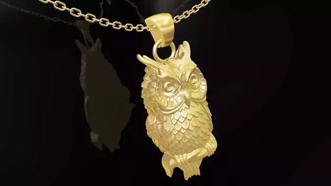 owl pendant jewelry gold 3D print model