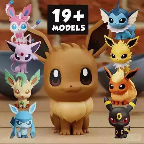 EEVEELUTIONS CHIBI More than 19 MODELS Pokemon Fanart 3D print model