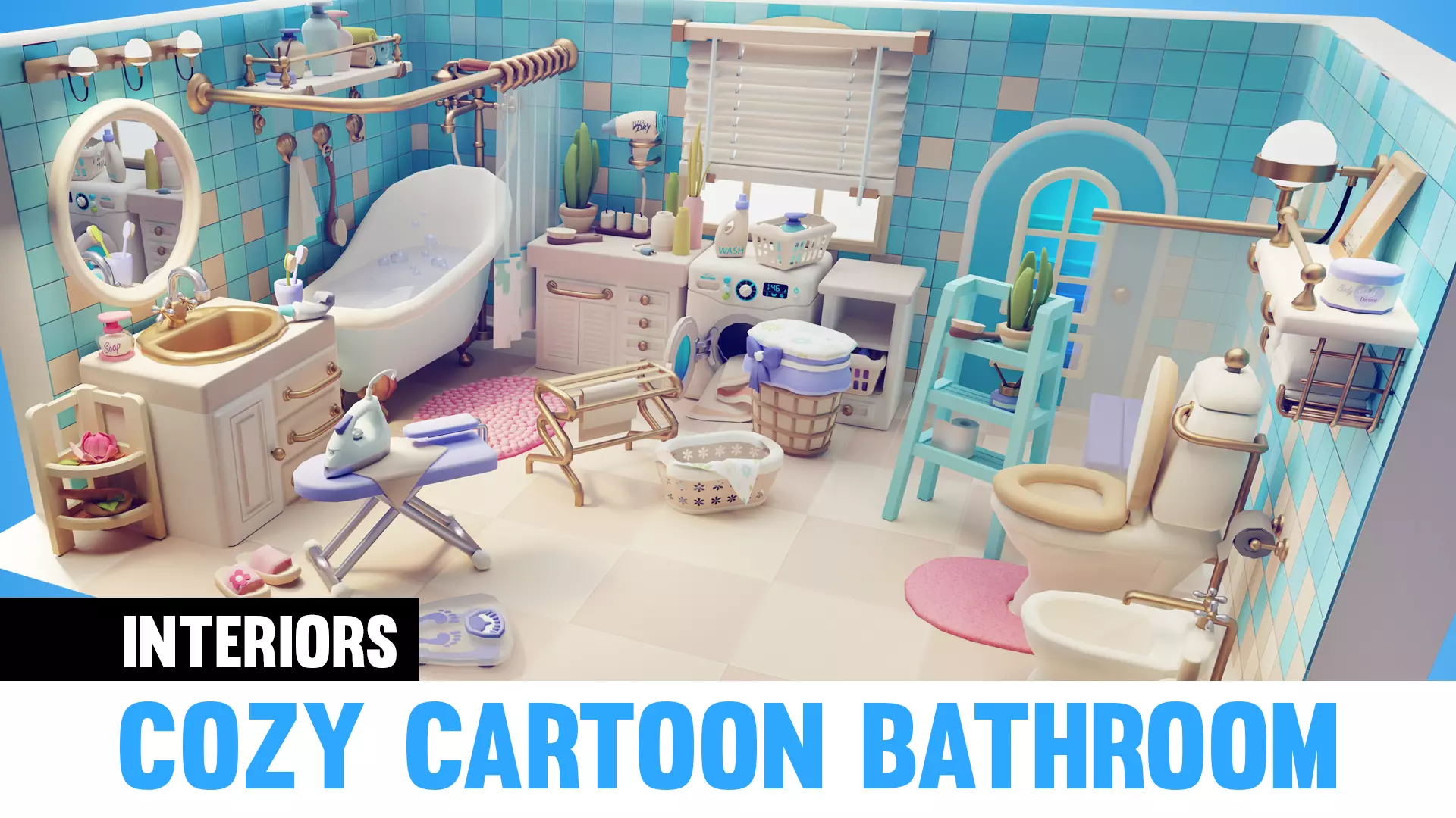 Cozy Cartoon  Bathroom Interior Low-poly 3D model Low-poly 3D model_0