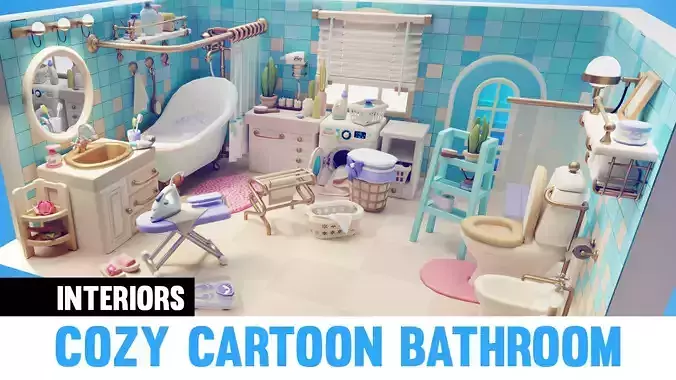 Cozy Cartoon  Bathroom Interior Low-poly 3D model Low-poly 3D model