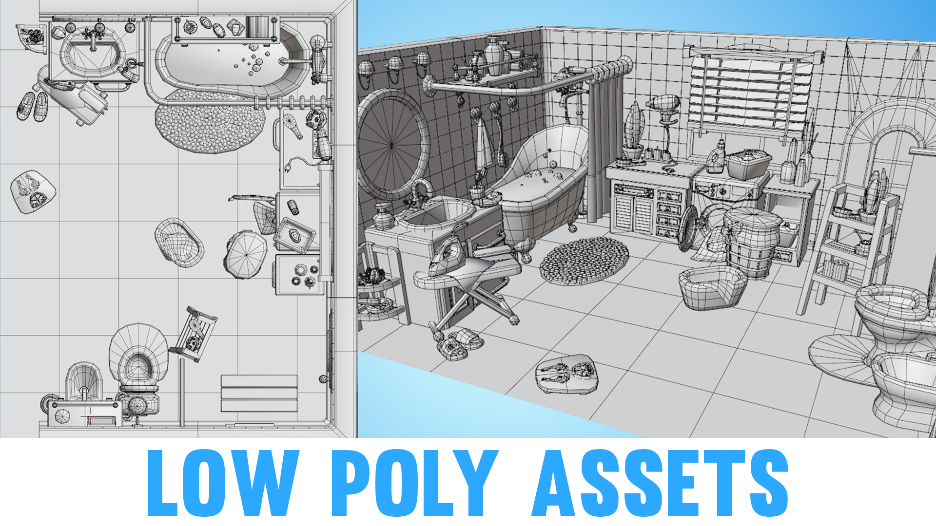 Cozy Cartoon  Bathroom Interior Low-poly 3D model Low-poly 3D model_1