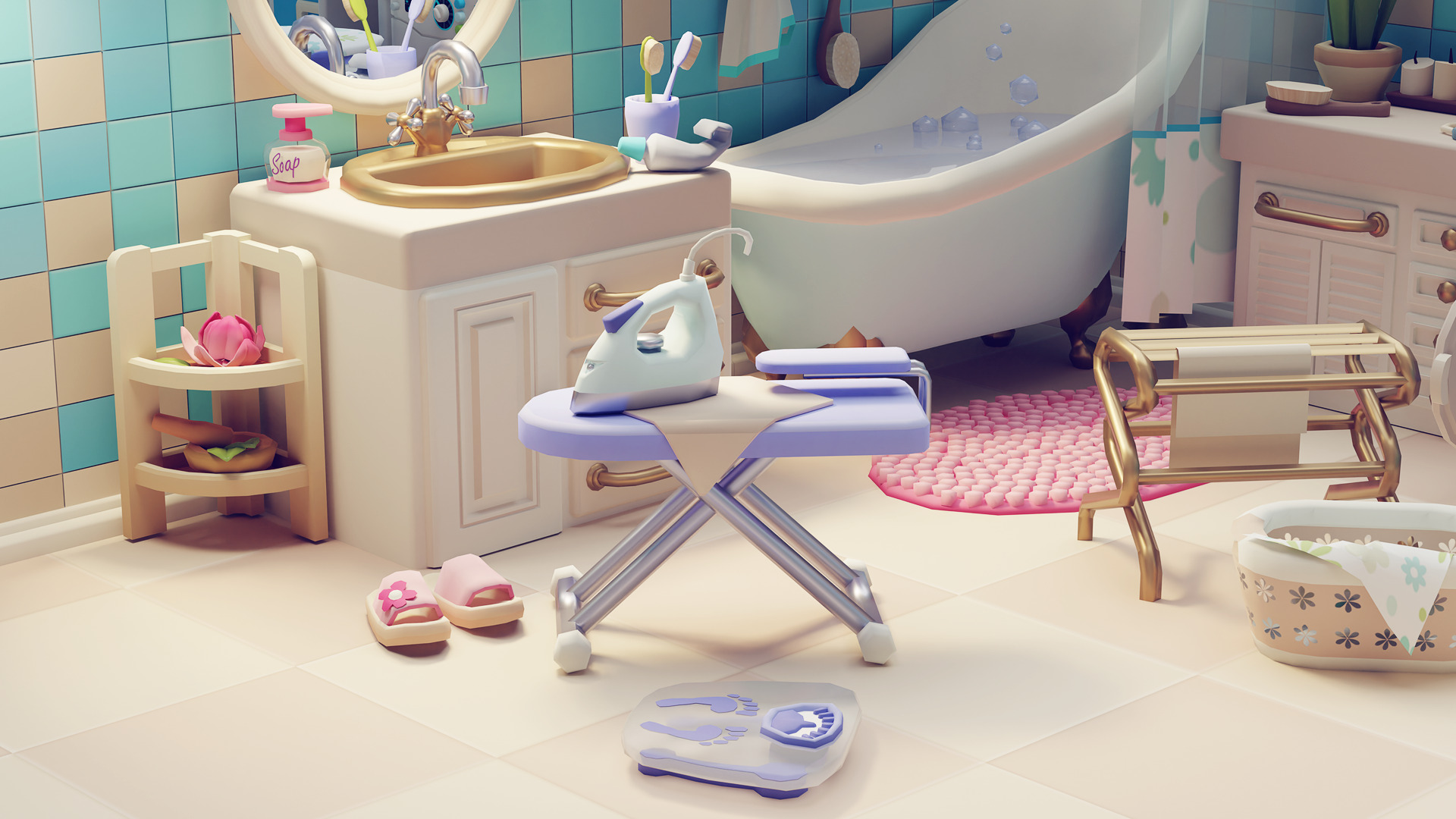 Cozy Cartoon  Bathroom Interior Low-poly 3D model Low-poly 3D model_3