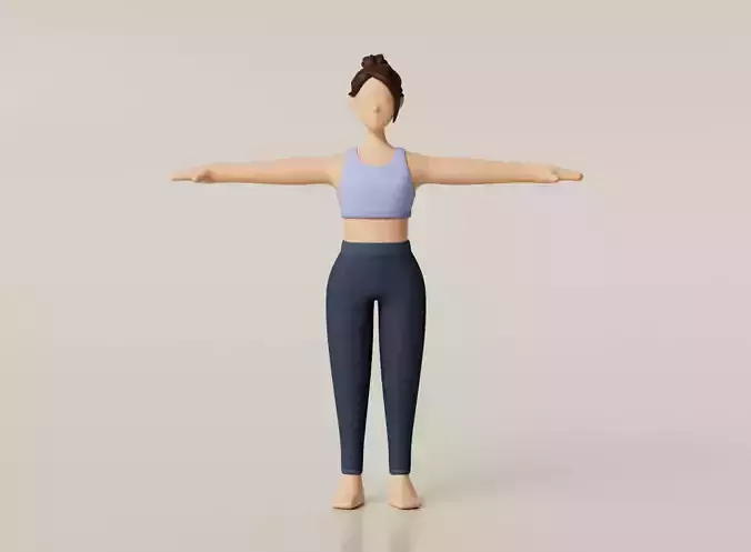 Cartoon Style Female Character Yoga Sports Wear and Hair 3D model