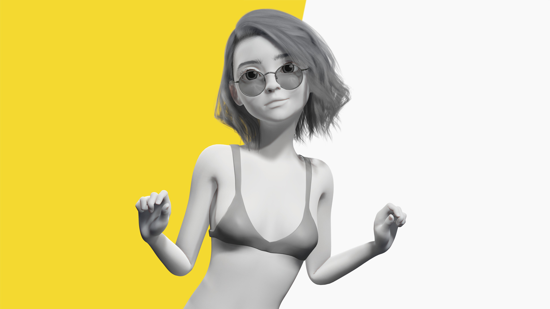 Free Stylized 3D Girl Stylized Toon Girl with Sunglasses Free low-poly 3D model_1