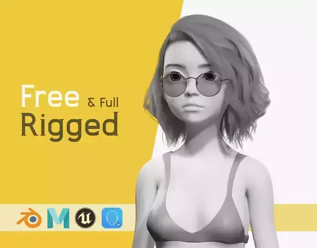 Free Stylized 3D Girl Stylized Toon Girl with Sunglasses  Low-poly 3D model
