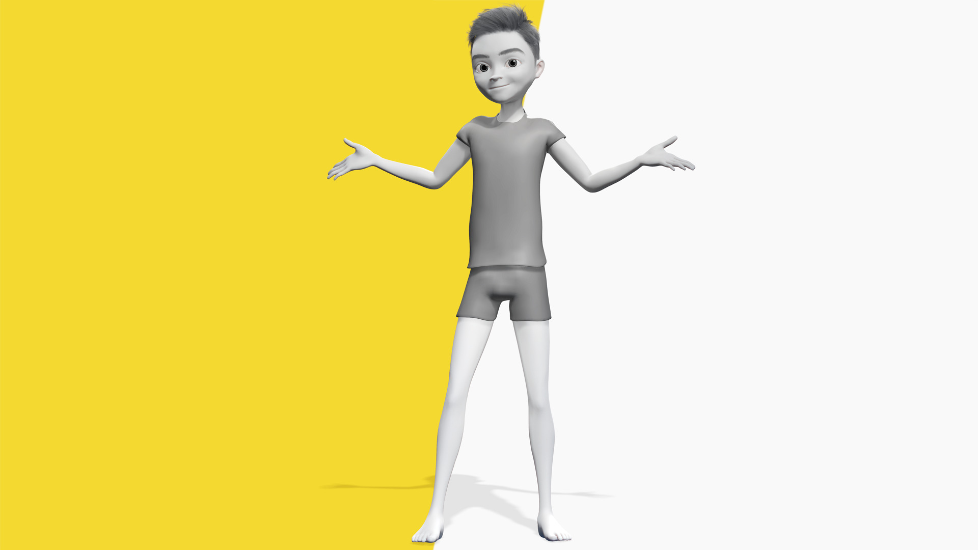 Free 3D Stylized Boy Toon Kid Character with T-Shirt Low-poly 3D model_7