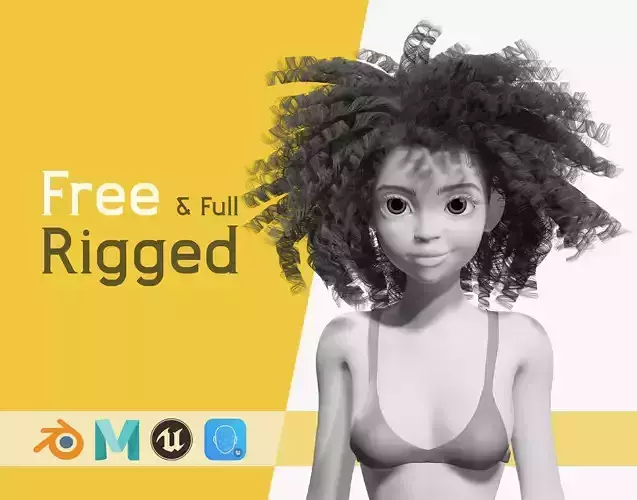 Free Stylized Girl with Afro Hair Toon Character Free low-poly 3D model