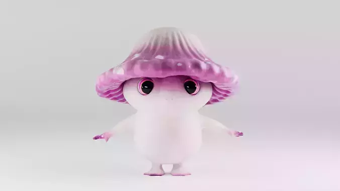 Baby mushroom character pink  Low-poly 3D model