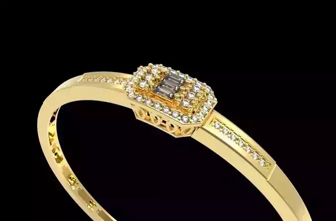 Tennis Bracelet with Baguette diamonds and Geometric Centerpiece 3D print model