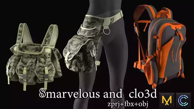 Three 3d game models of gaming bags at marvelous 3D model