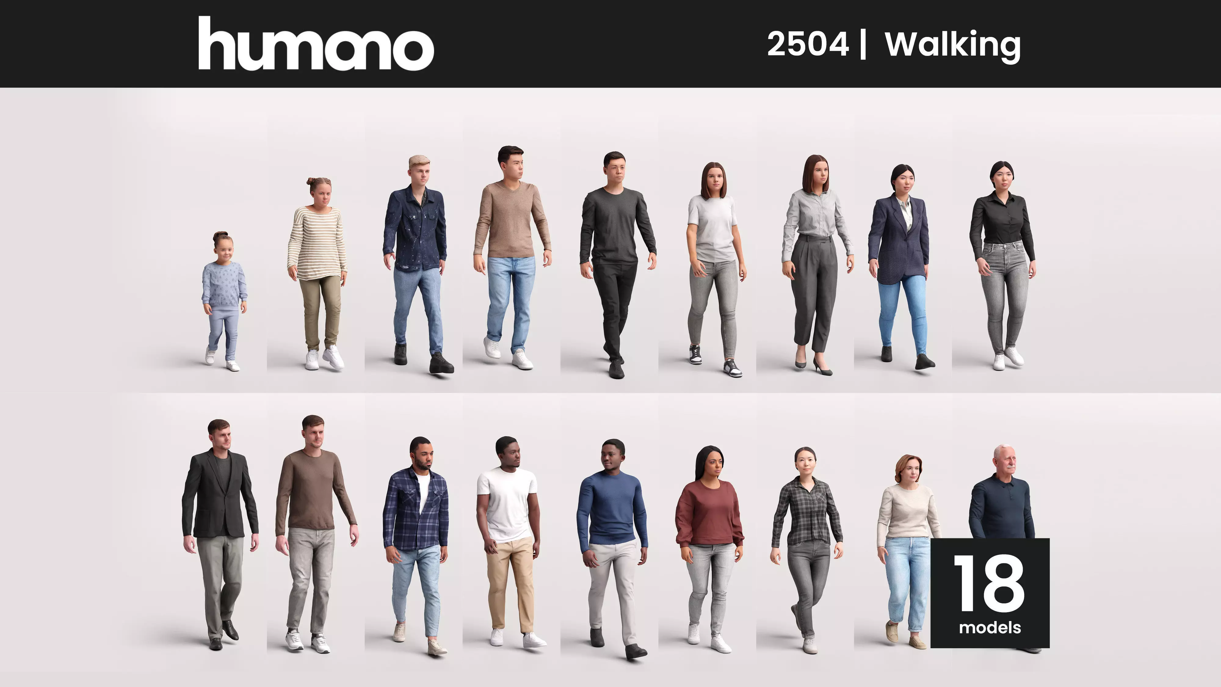 Humano 18-Collection 2504 - WALKING -18 x 3D models 3D model_0