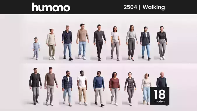 Humano 18-Collection 2504 - WALKING -18 x 3D models  3D model