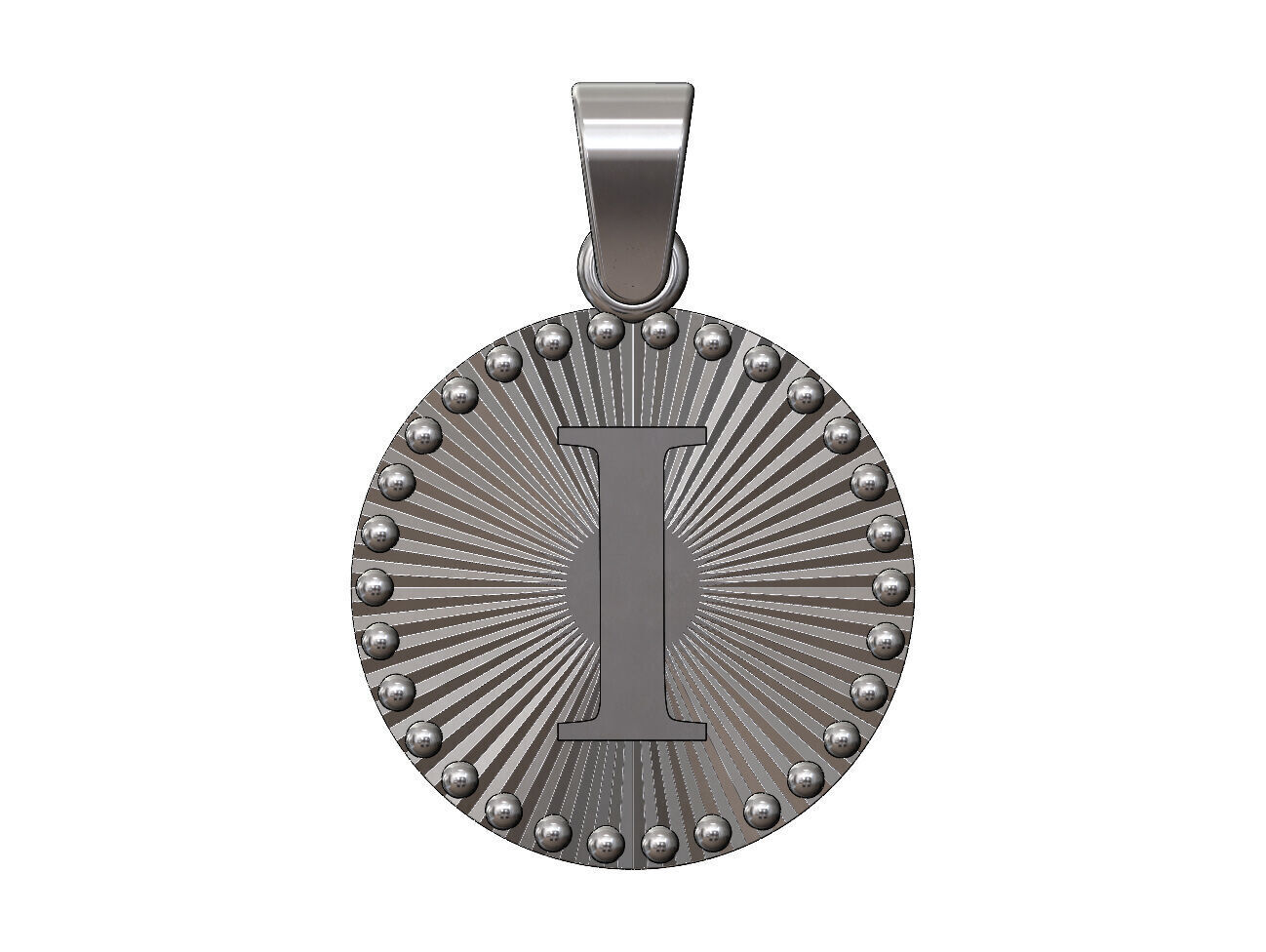 I letter initial faceted sunrays beaded coin pendant charm 3D print model_10