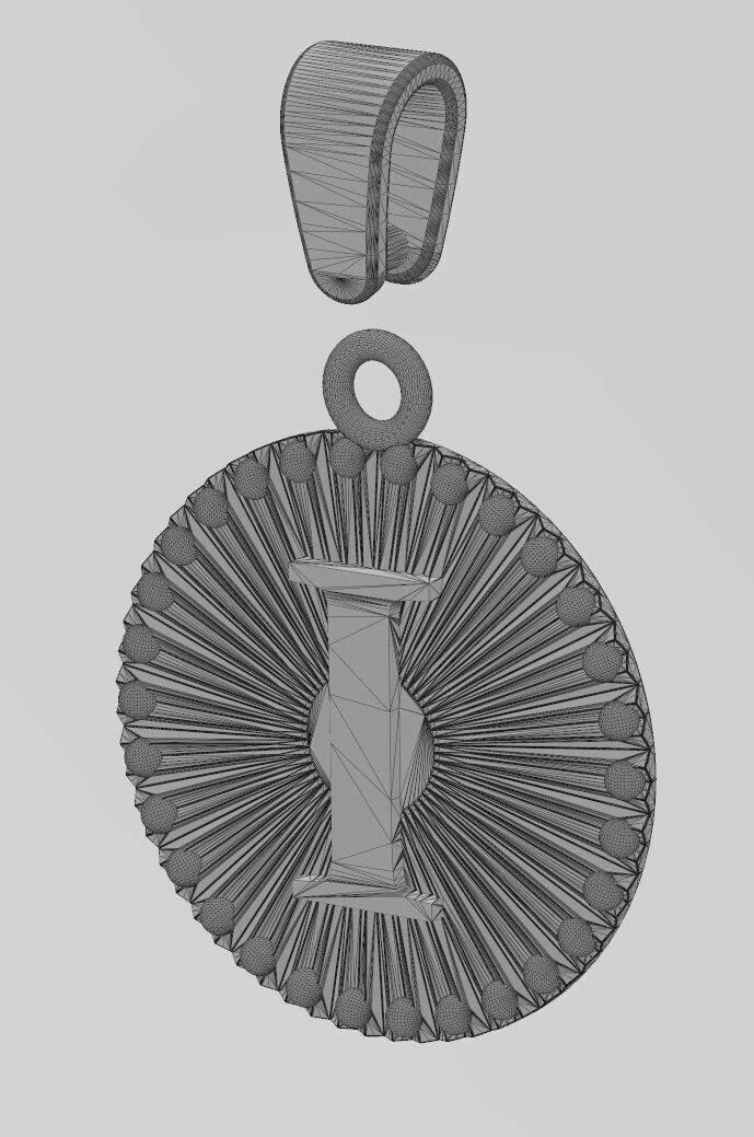 I letter initial faceted sunrays beaded coin pendant charm 3D print model_13