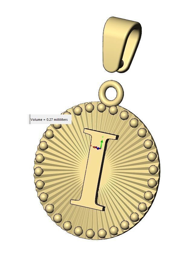 I letter initial faceted sunrays beaded coin pendant charm 3D print model_15