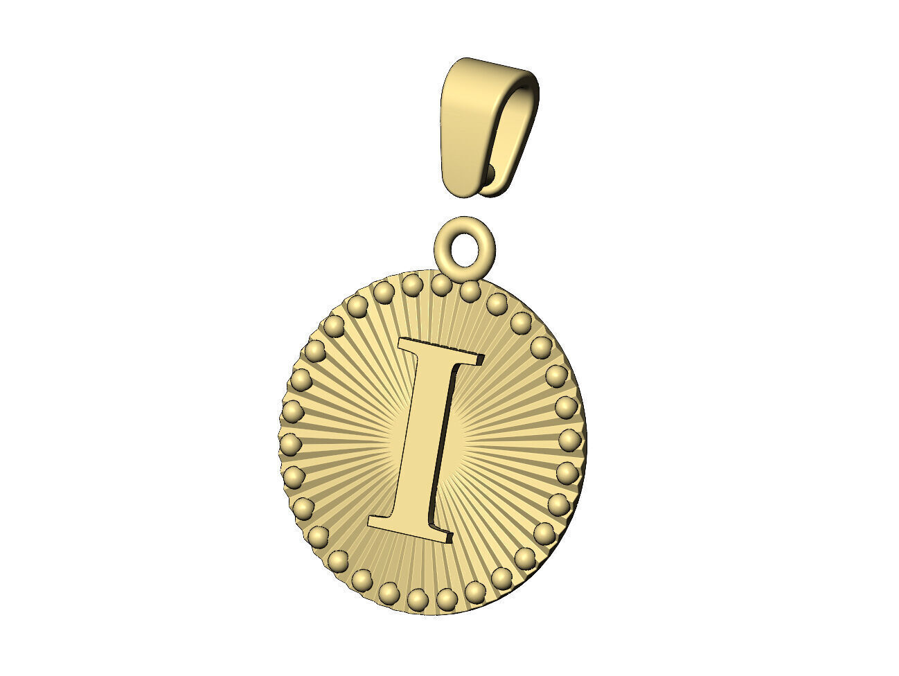I letter initial faceted sunrays beaded coin pendant charm 3D print model_5