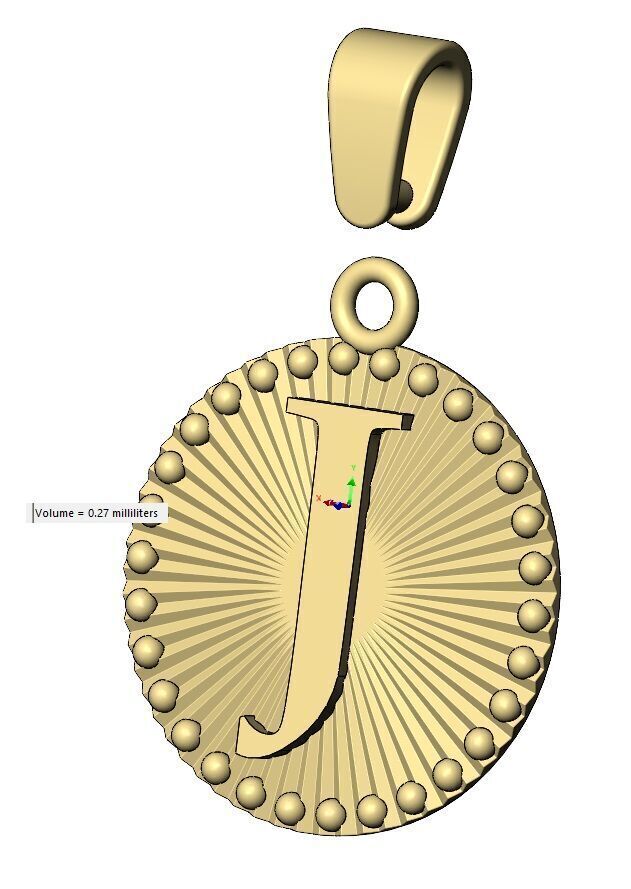 J letter initial faceted sunrays beaded coin pendant charm 3D print model_15