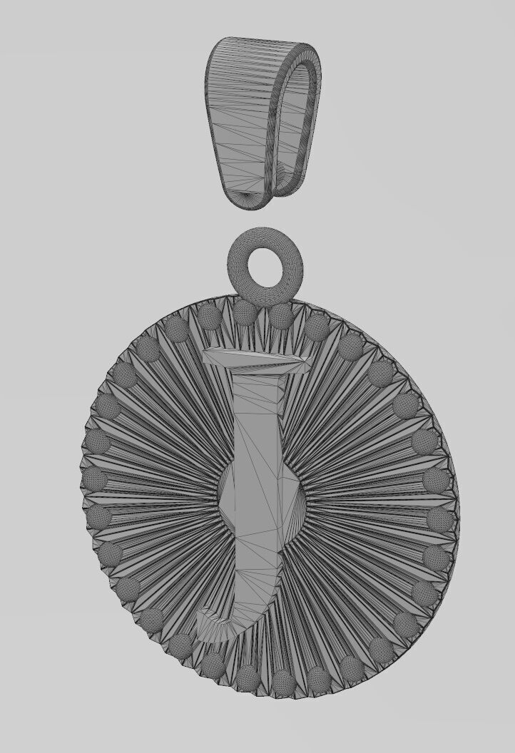 J letter initial faceted sunrays beaded coin pendant charm 3D print model_13