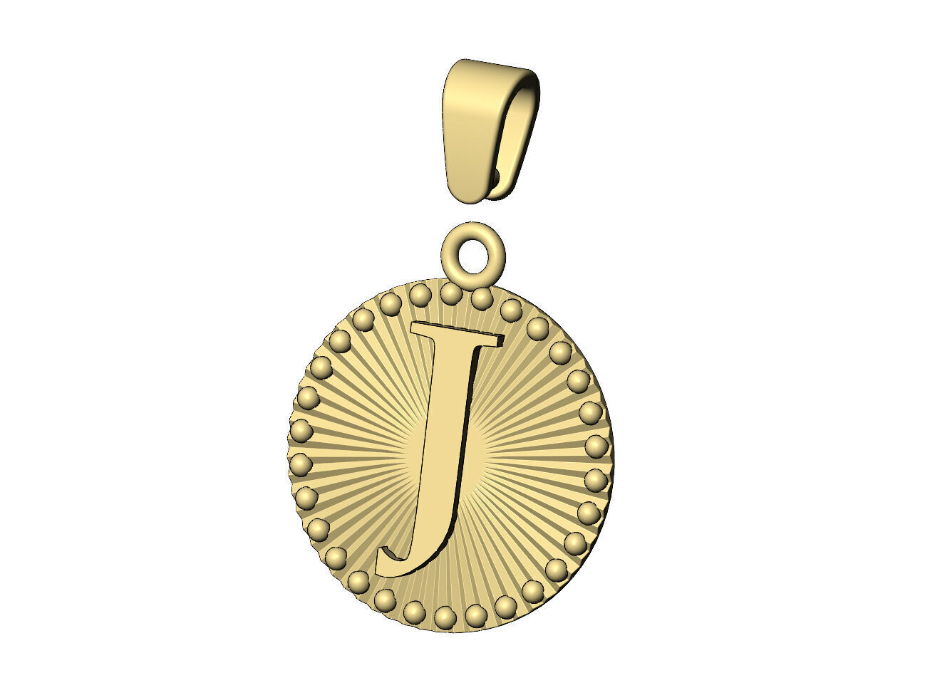 J letter initial faceted sunrays beaded coin pendant charm 3D print model_5