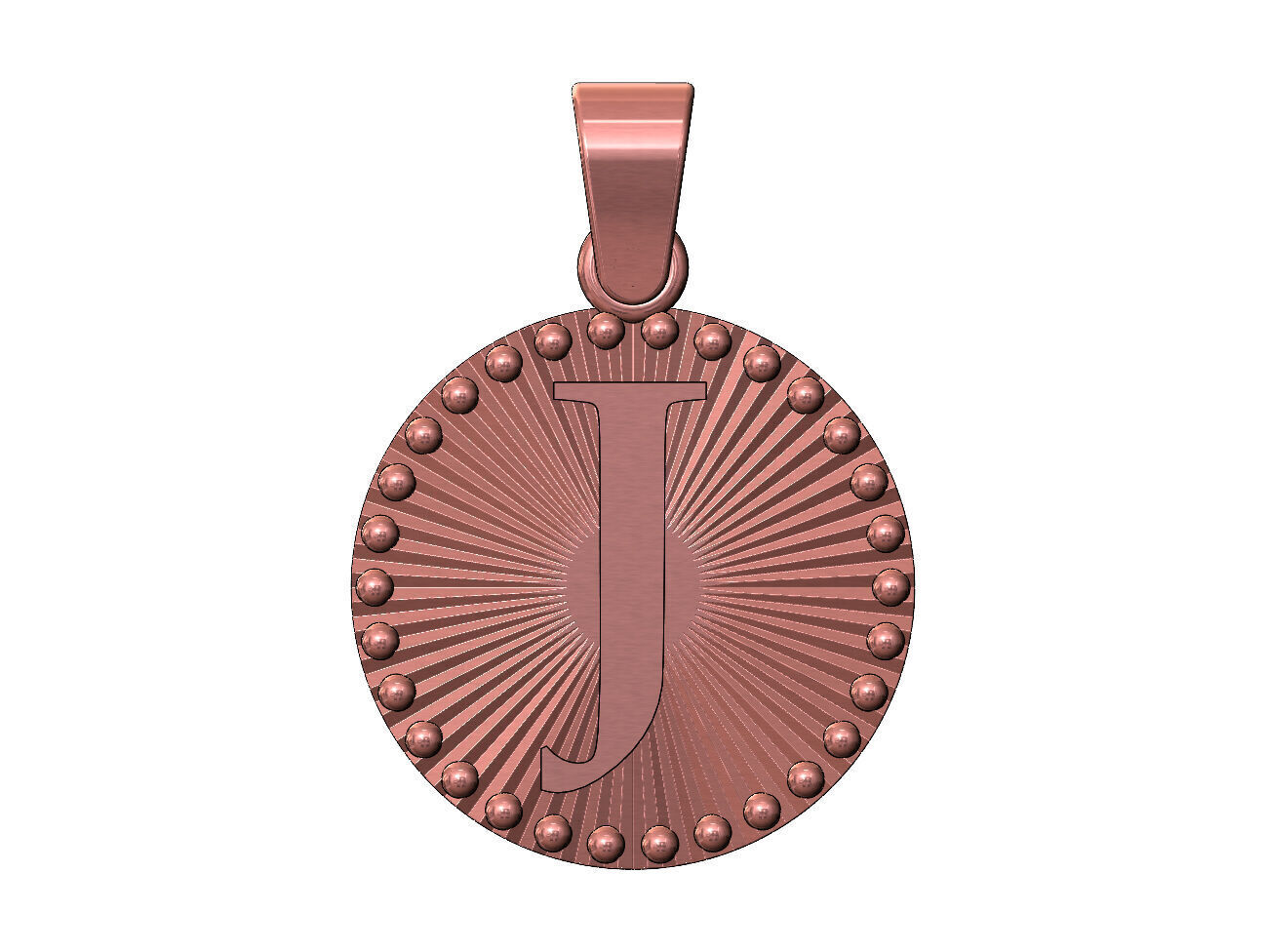 J letter initial faceted sunrays beaded coin pendant charm 3D print model_10