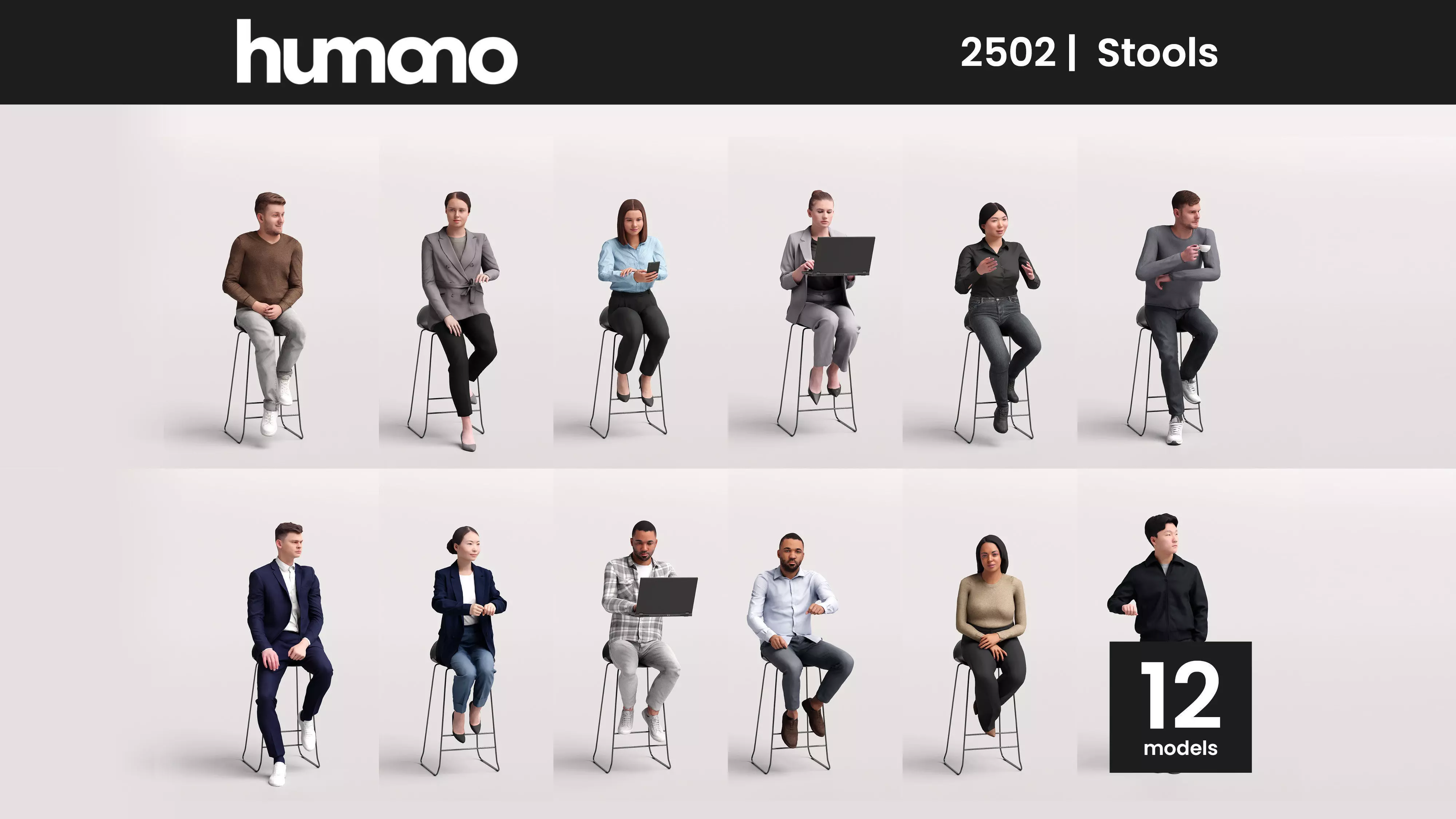 Humano 12-Collection 2502 - STOOLS-12 x 3D models 3D model_0