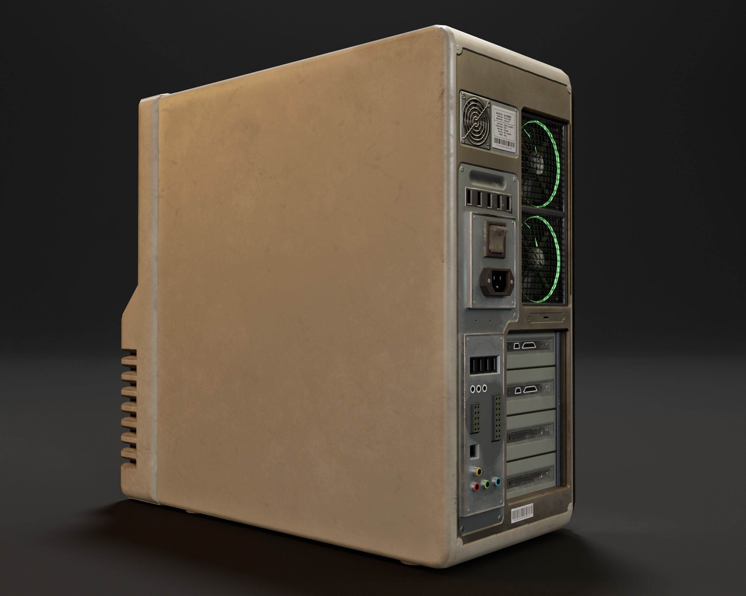Sci-Fi Retro PC Tower Low-poly 3D model_12