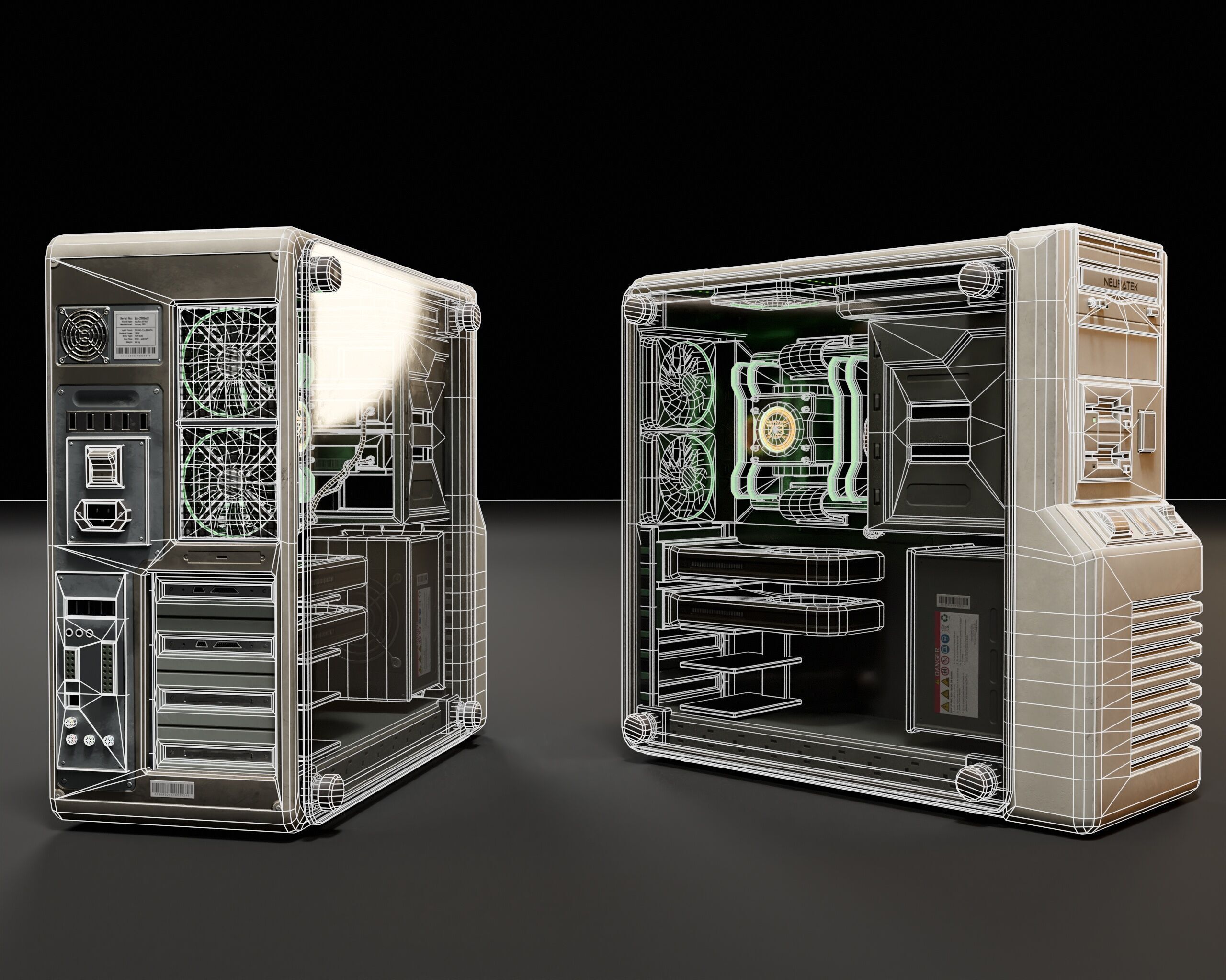 Sci-Fi Retro PC Tower Low-poly 3D model_3