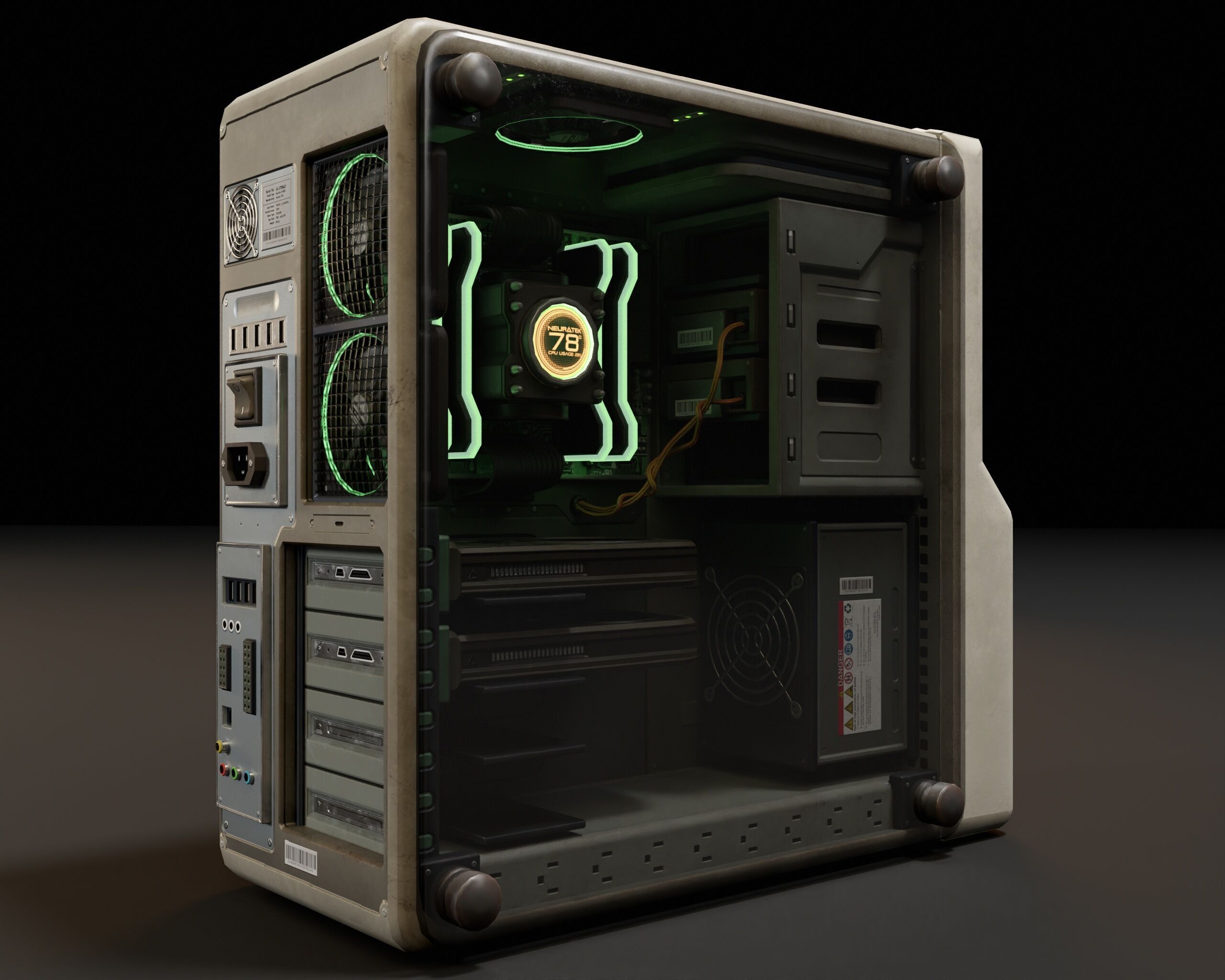 Sci-Fi Retro PC Tower Low-poly 3D model_16