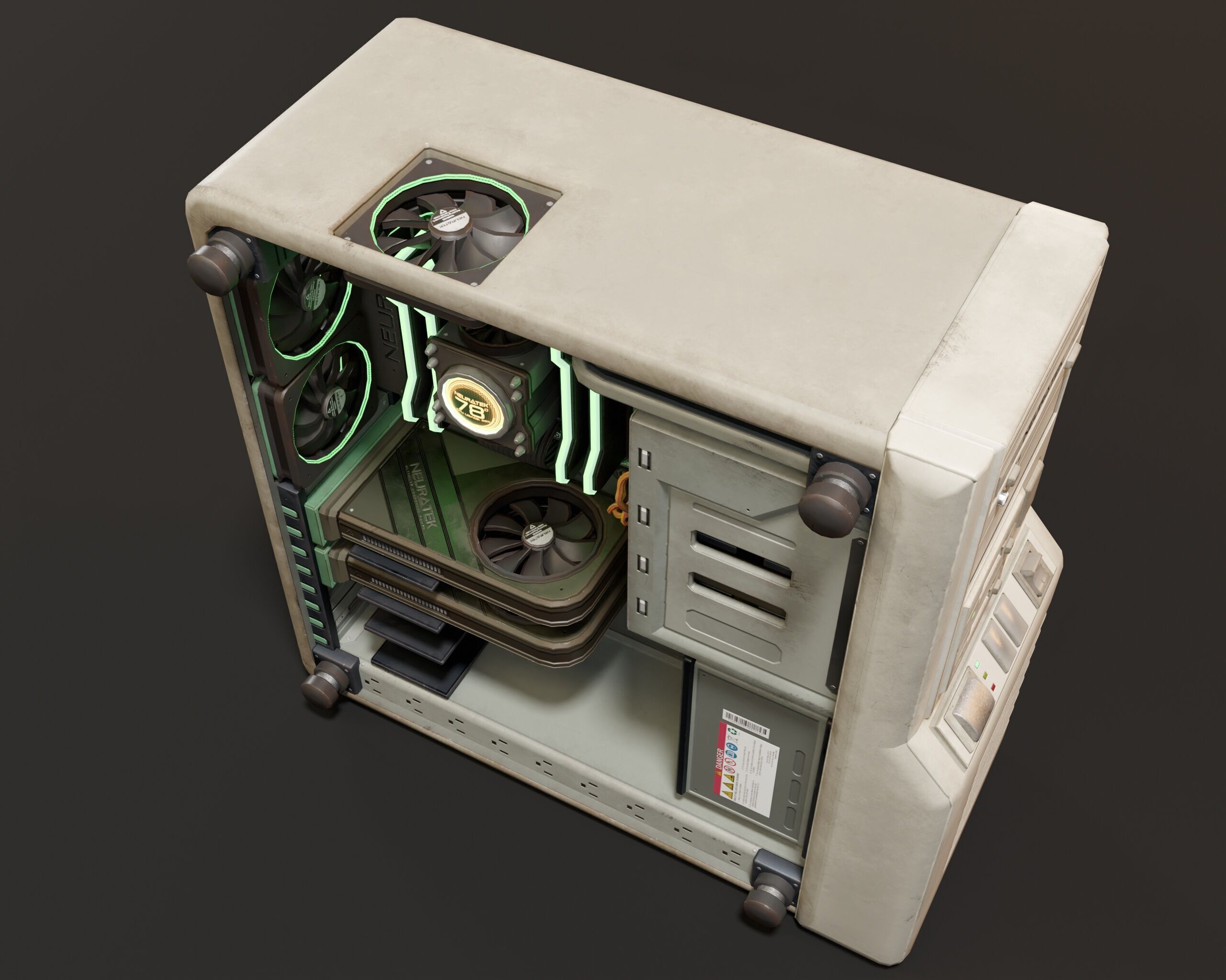 Sci-Fi Retro PC Tower Low-poly 3D model_18