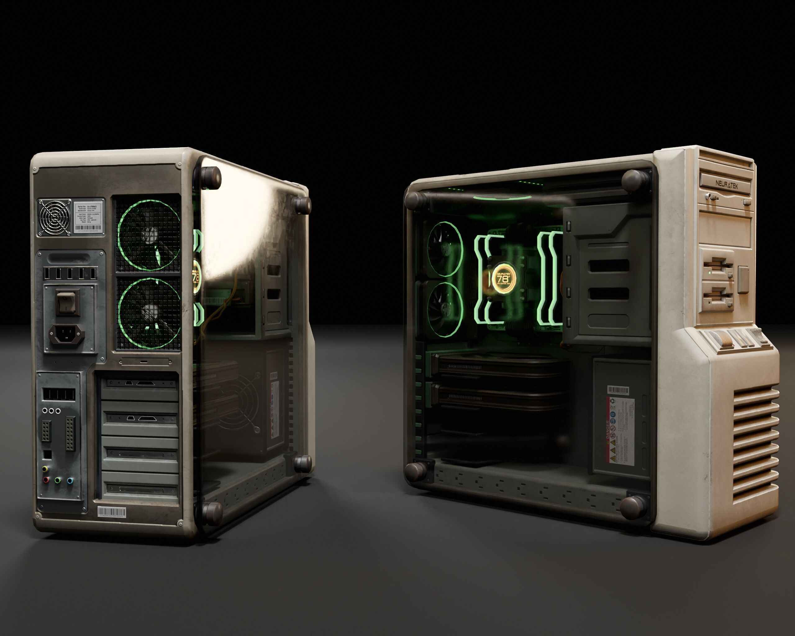 Sci-Fi Retro PC Tower Low-poly 3D model_2