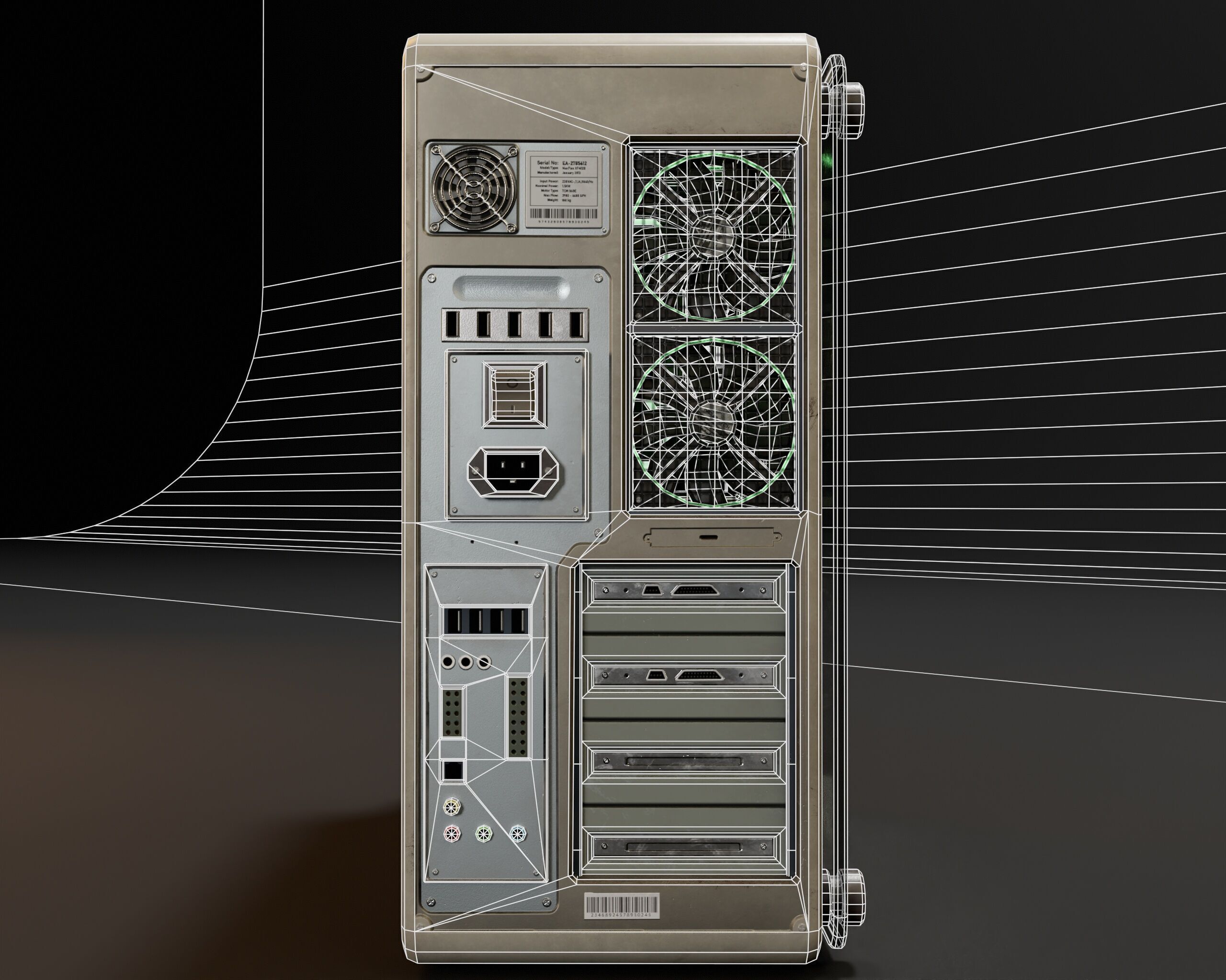 Sci-Fi Retro PC Tower Low-poly 3D model_15