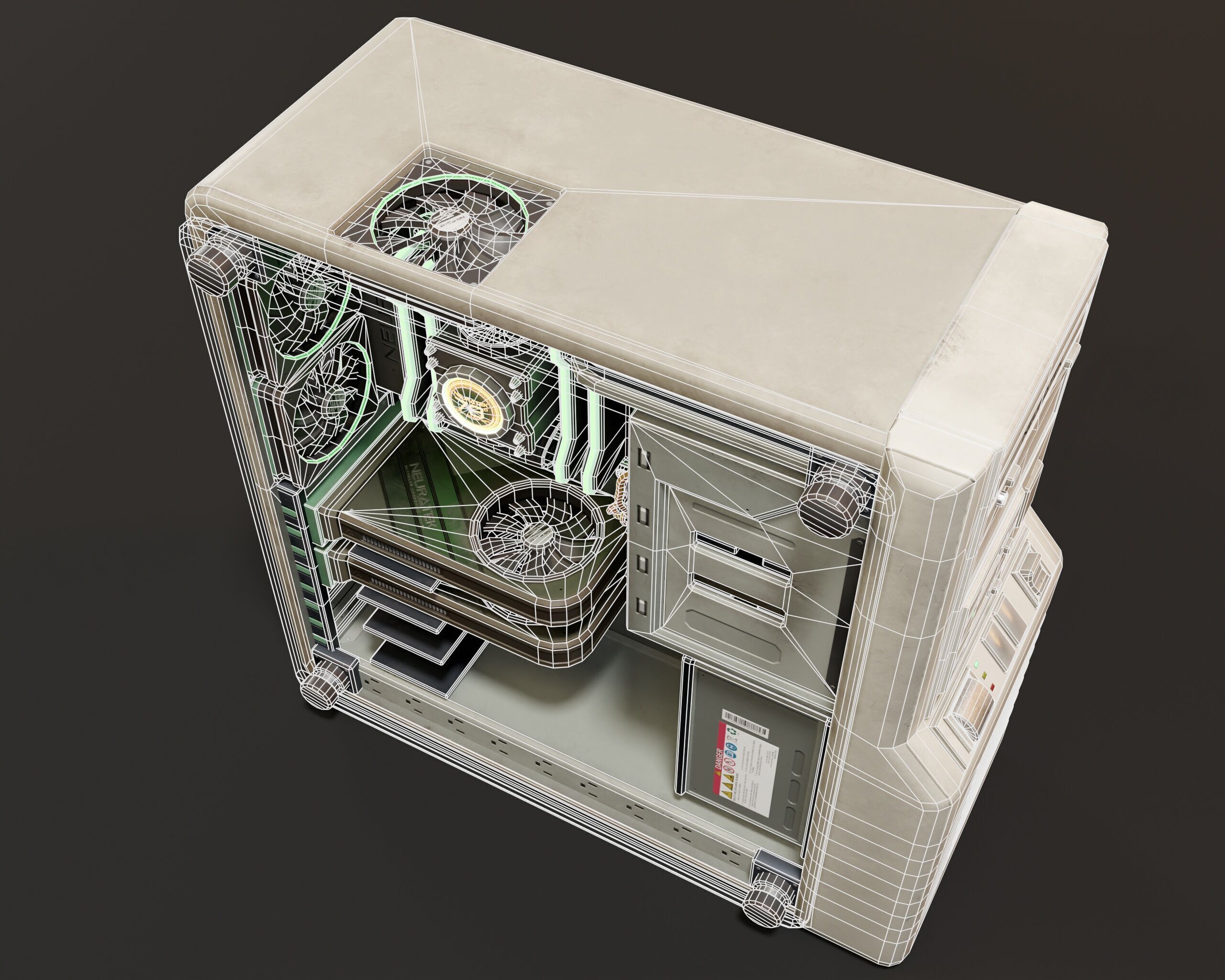 Sci-Fi Retro PC Tower Low-poly 3D model_19