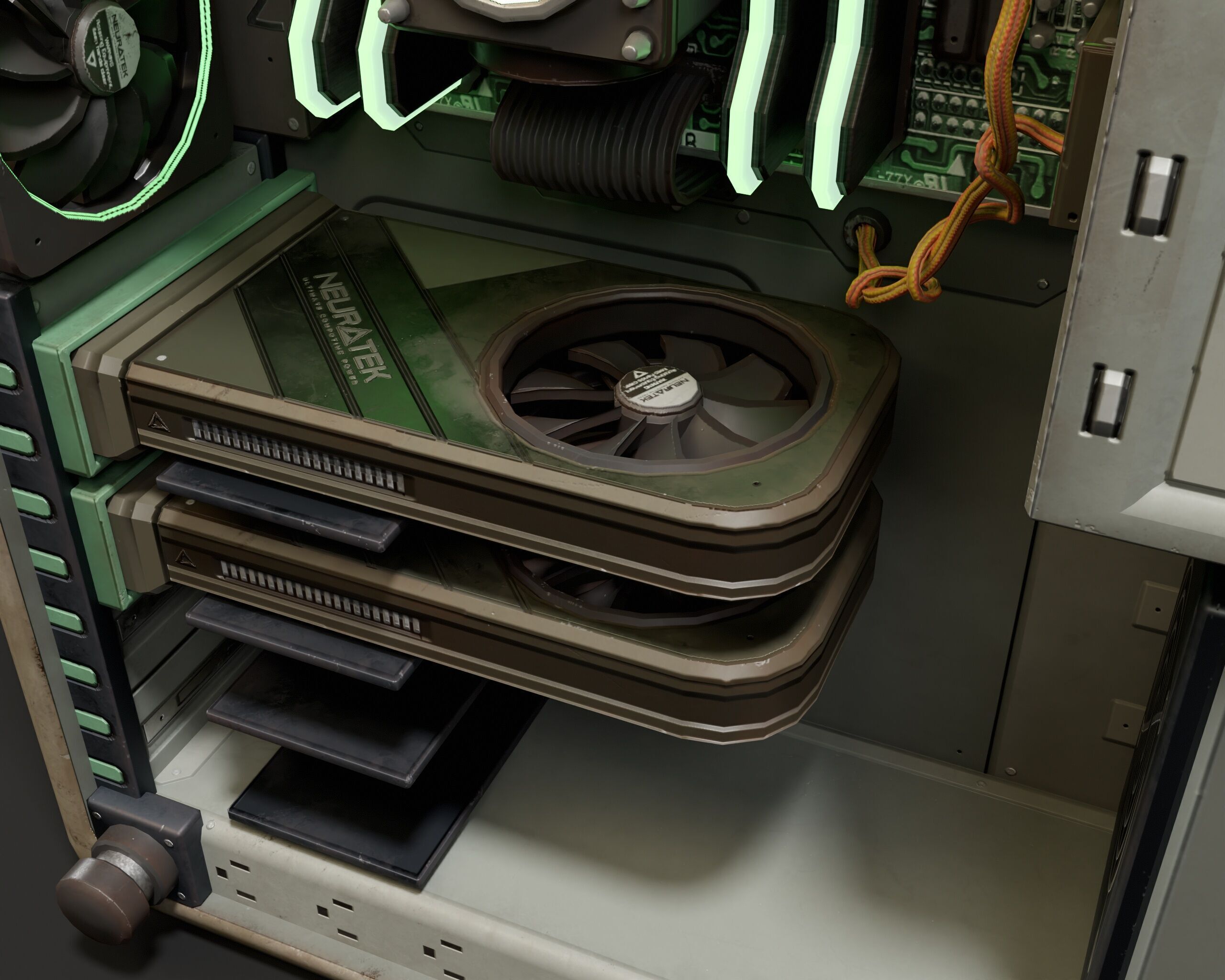 Sci-Fi Retro PC Tower Low-poly 3D model_22