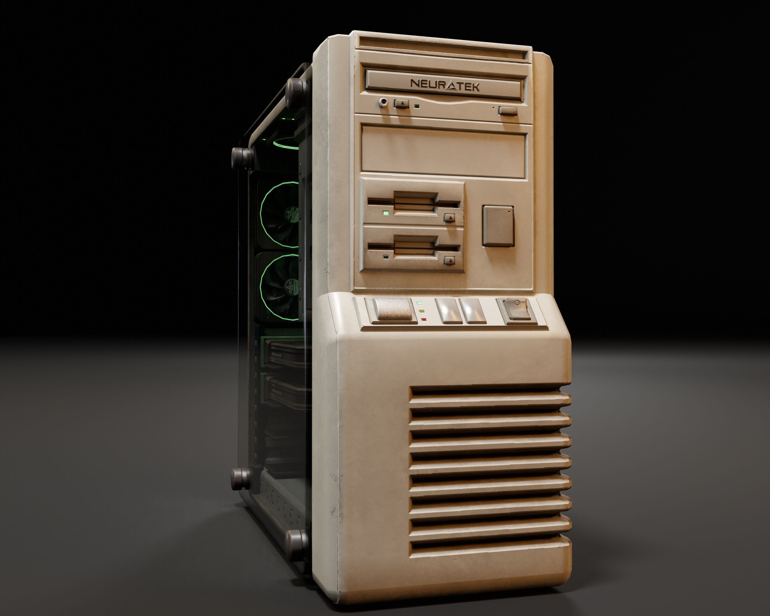 Sci-Fi Retro PC Tower Low-poly 3D model_6