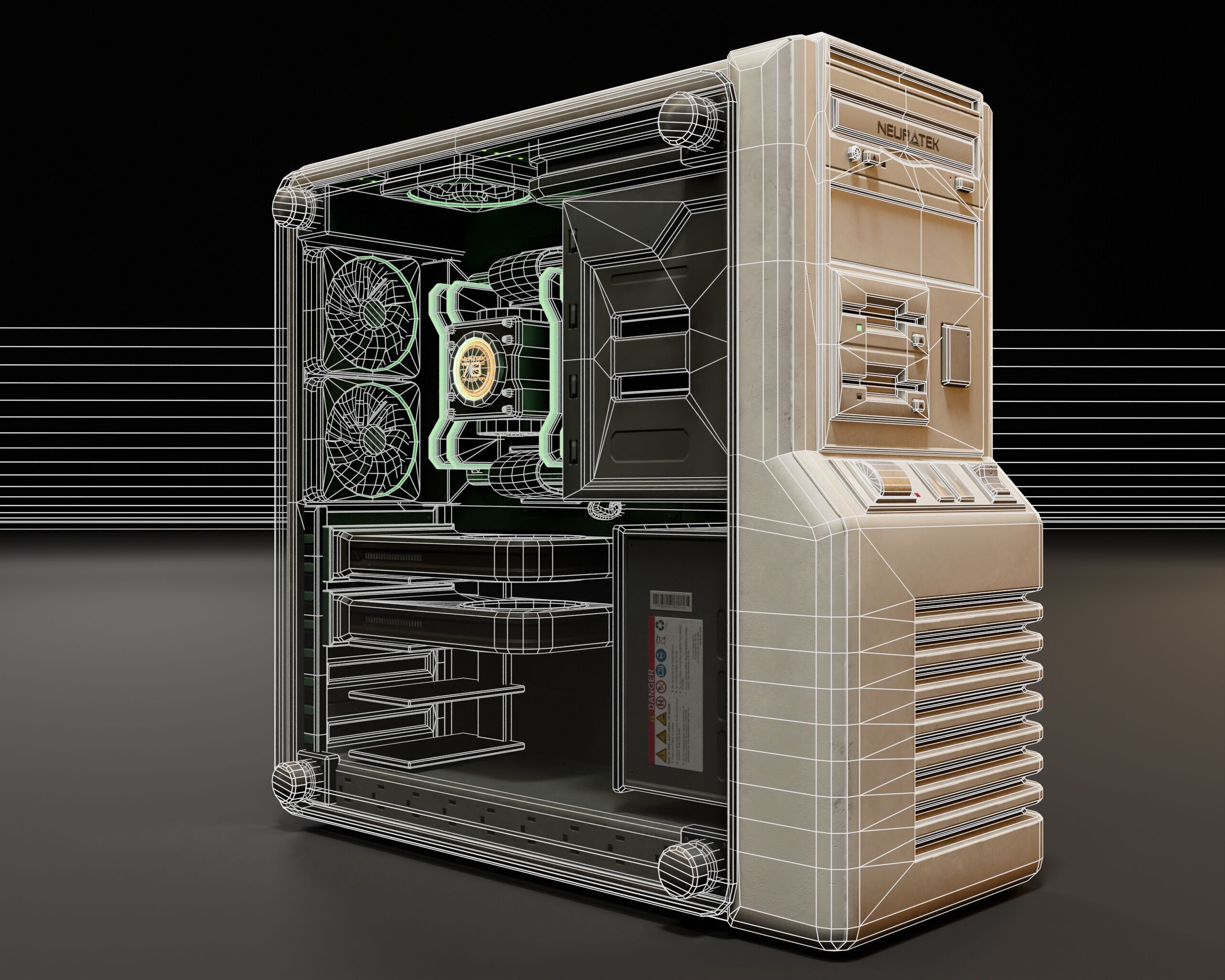 Sci-Fi Retro PC Tower Low-poly 3D model_5