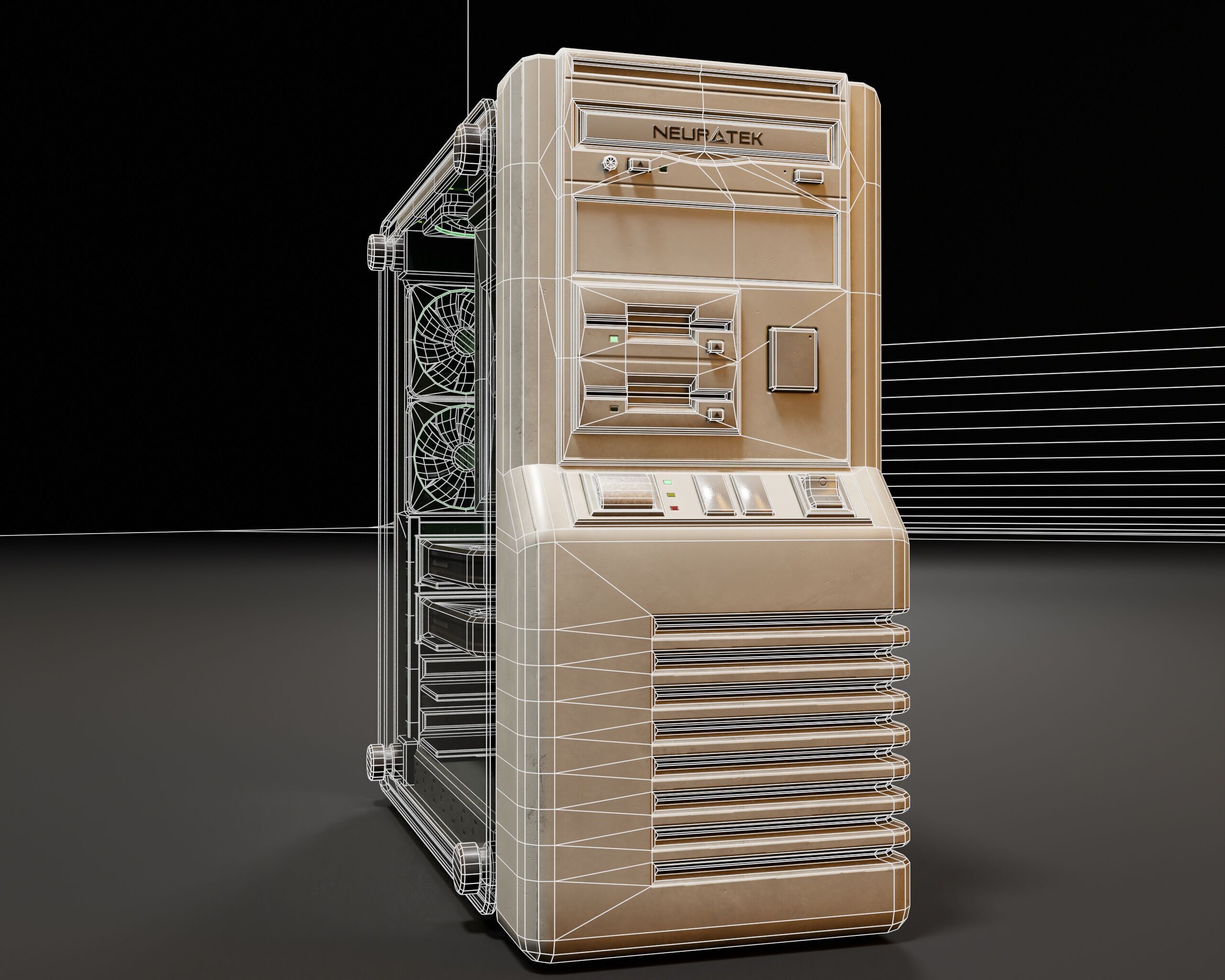 Sci-Fi Retro PC Tower Low-poly 3D model_7