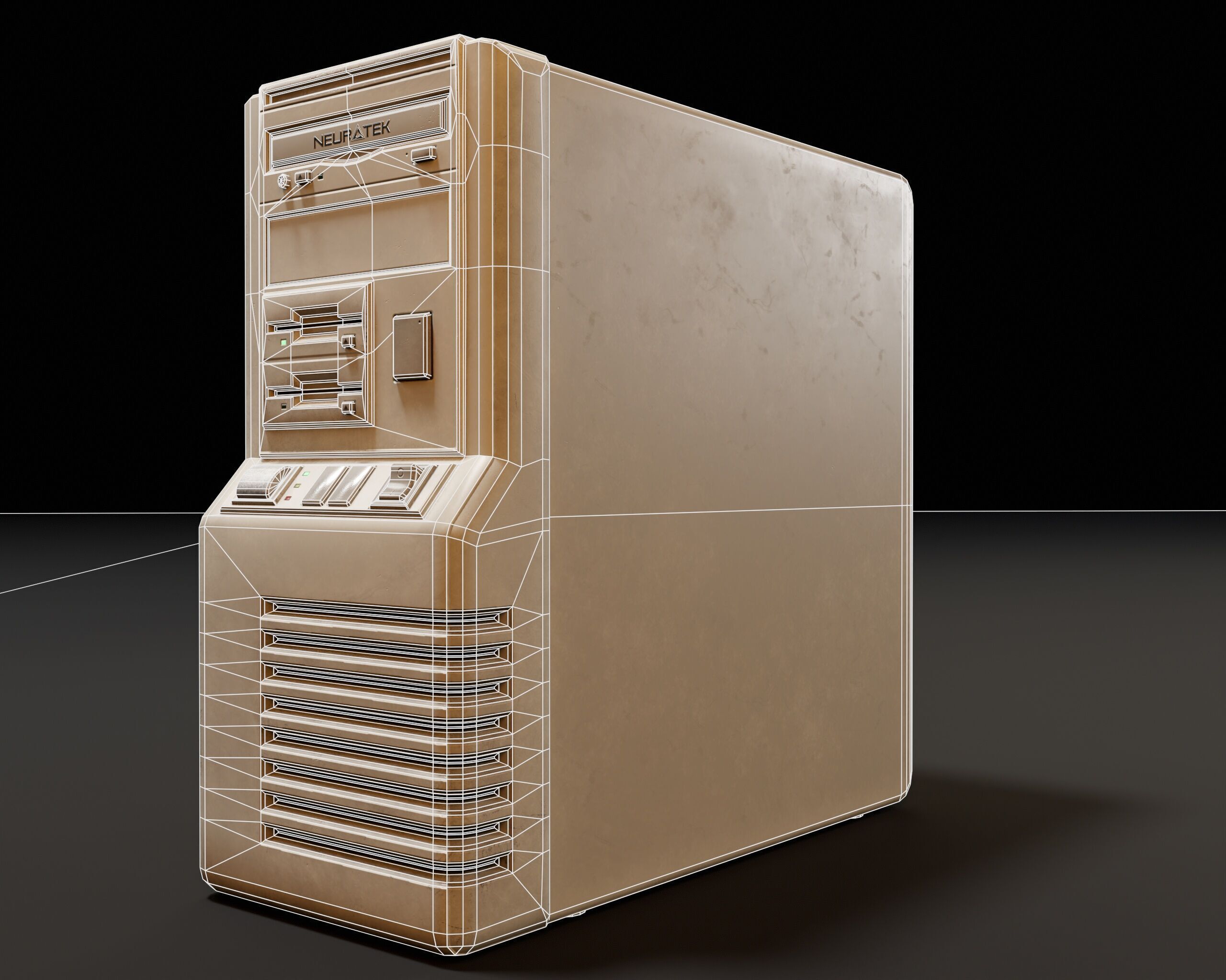 Sci-Fi Retro PC Tower Low-poly 3D model_11