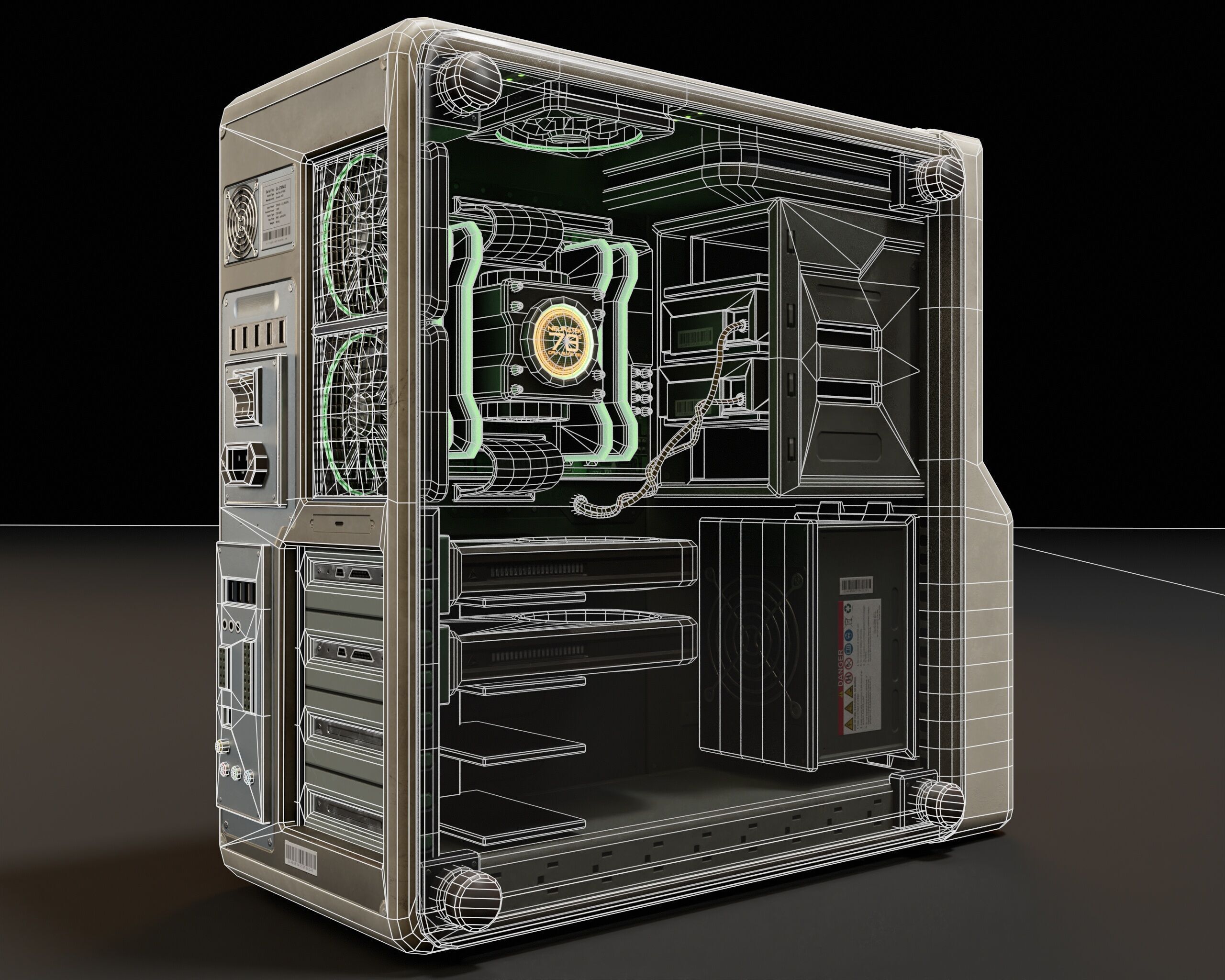 Sci-Fi Retro PC Tower Low-poly 3D model_17