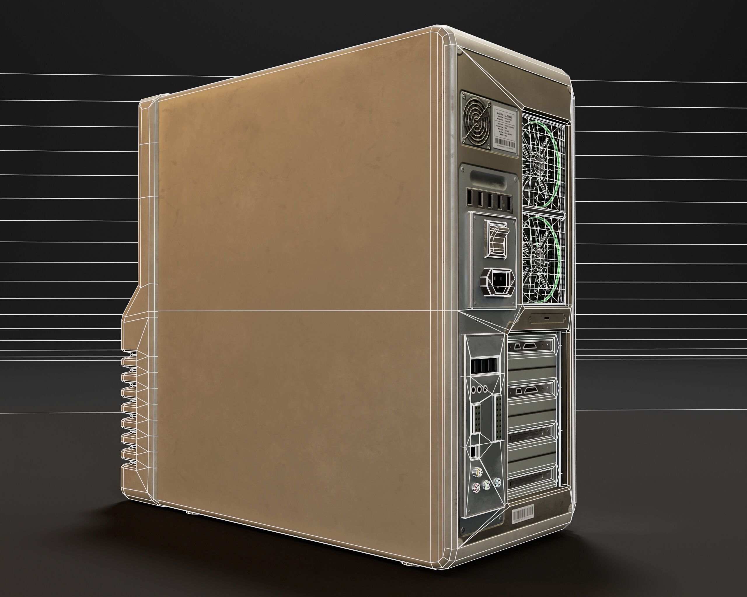 Sci-Fi Retro PC Tower Low-poly 3D model_13